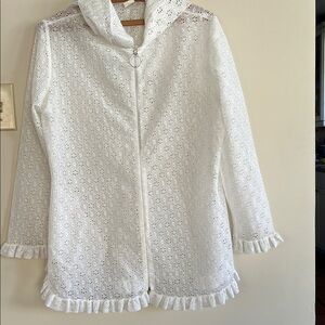 White Eyelet Lace Hooded Jacket